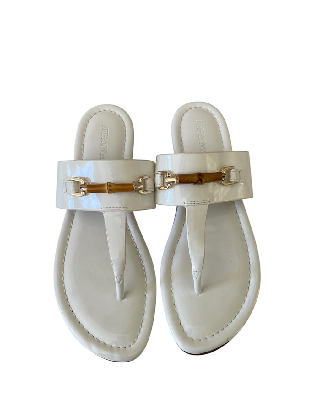 J. McLaughlin White Bamboo Horsebit Sandals Flip Flops Size 8.5